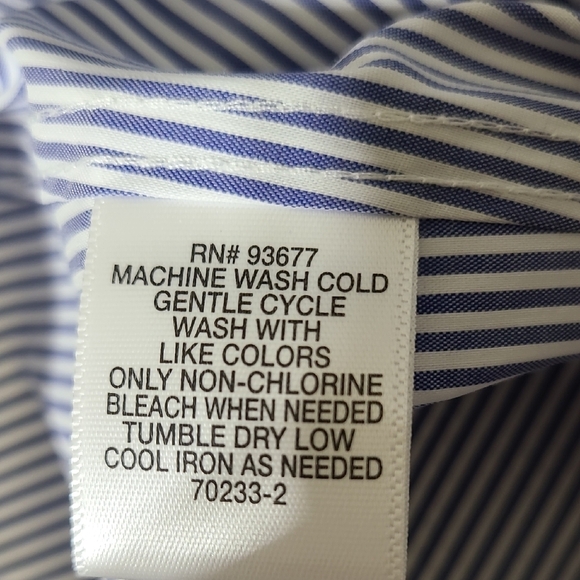 LIZ CLAIBORNE Career Wrinkle Free Blue & White Striped Long Sleeve Blouse Size L - Picture 13 of 13